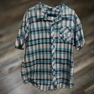 LRG Lifted Research Group Short Sleeve Plaid Button Up XL Shirt - VTG / Rare